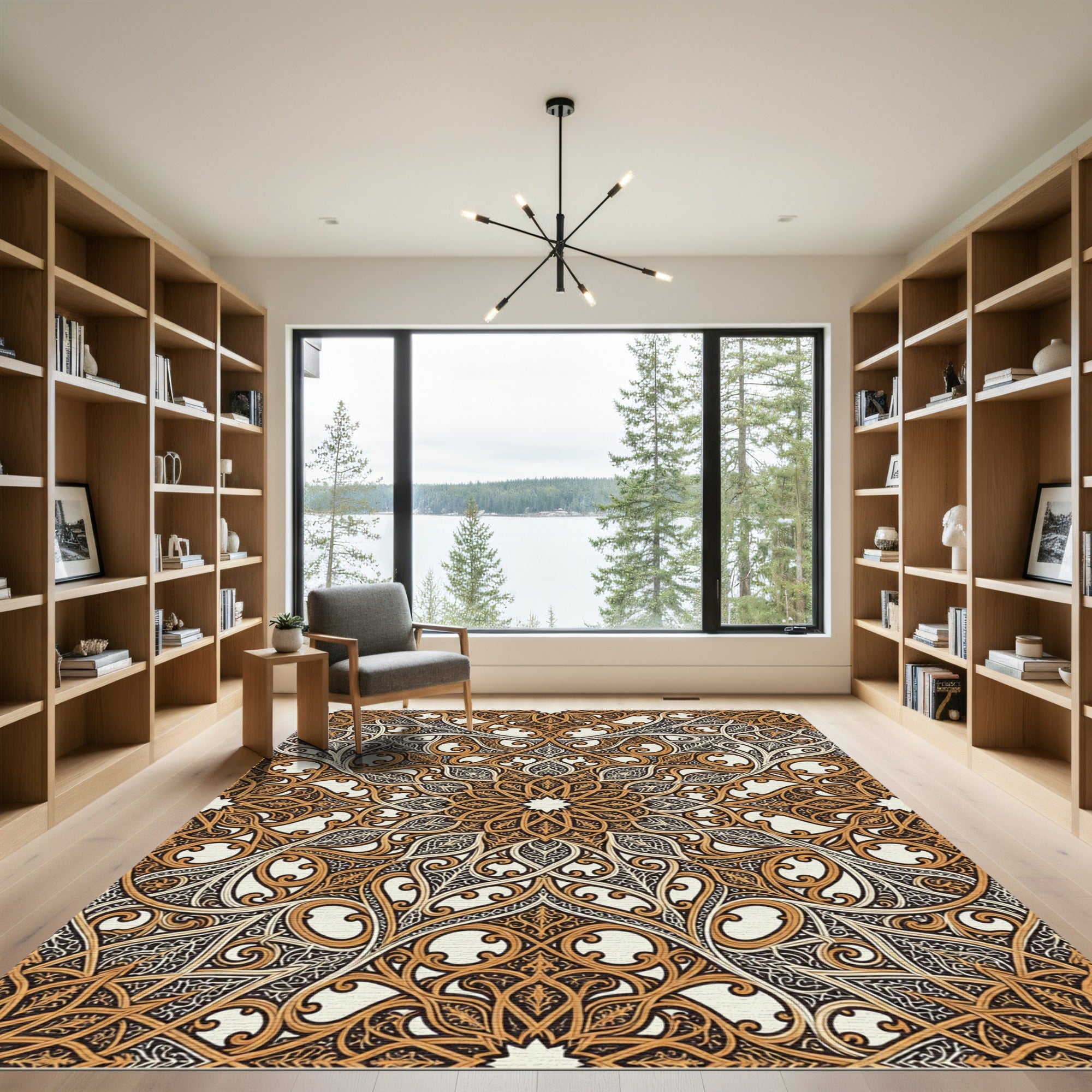 Golden Arabesque Intricate Mandala Rug