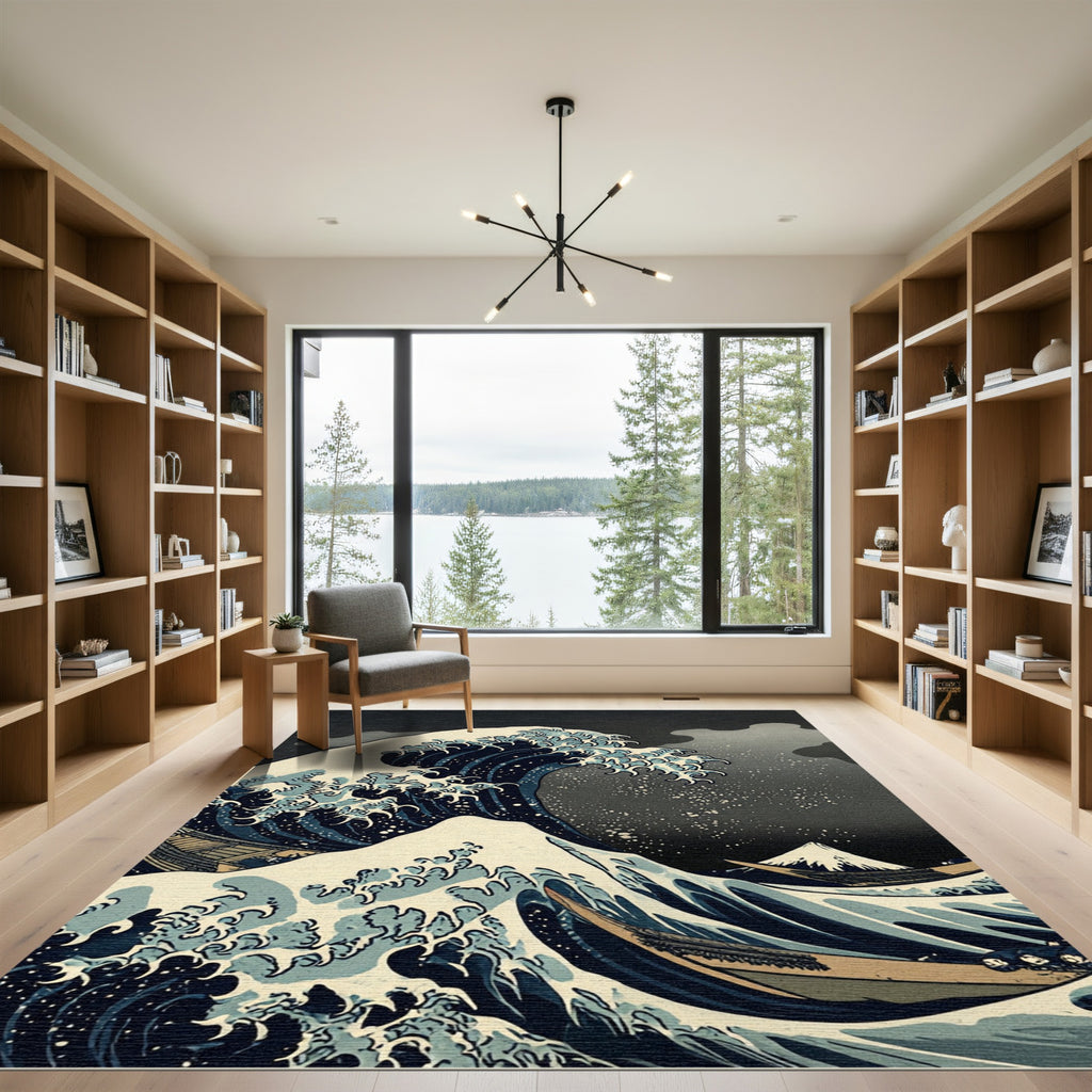 Deep Blue Ocean Wave Mt Fuji Rug