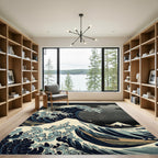 Deep Blue Ocean Wave Mt Fuji Rug