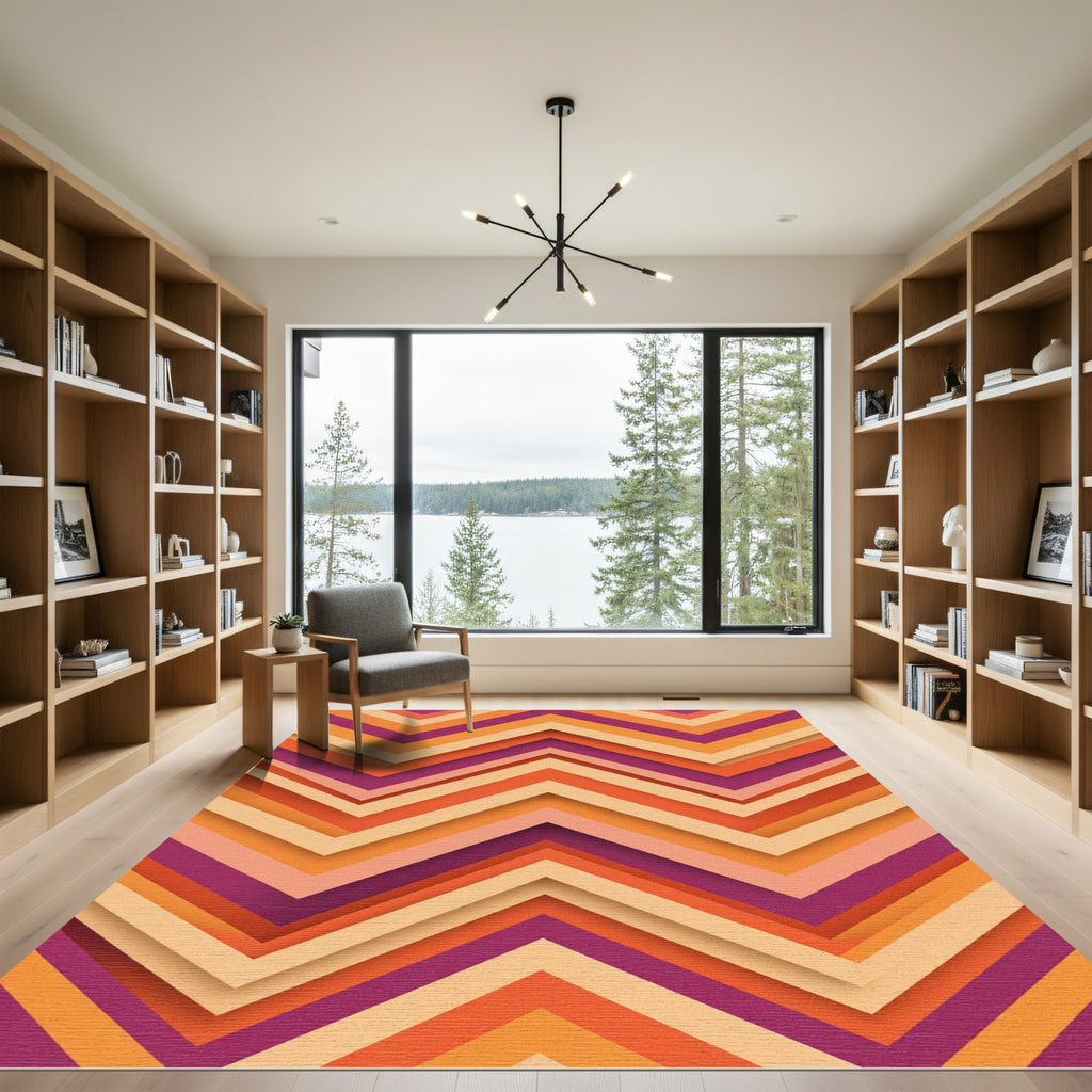Retro Chevron Earth Tone Striped Rug