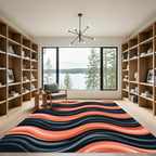 Modern Coral and Charcoal Wavy Stripe Rug