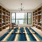 Modern Blue and Cream Geometric Weave Rug