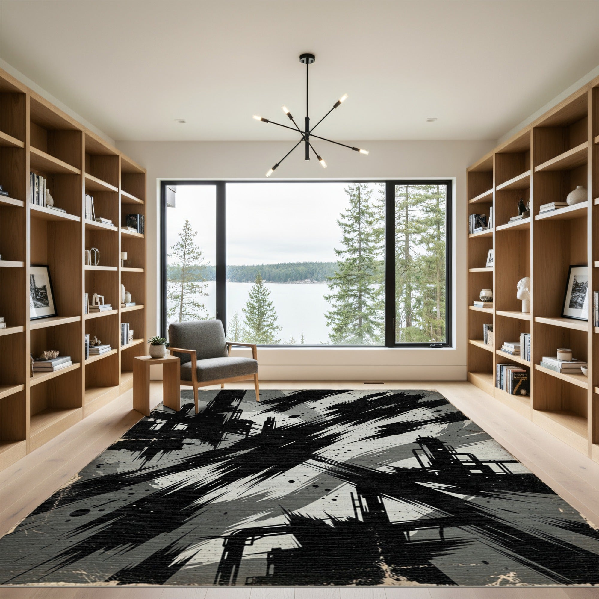 Industrial Monochrome Abstract Brush Stroke Art Rug