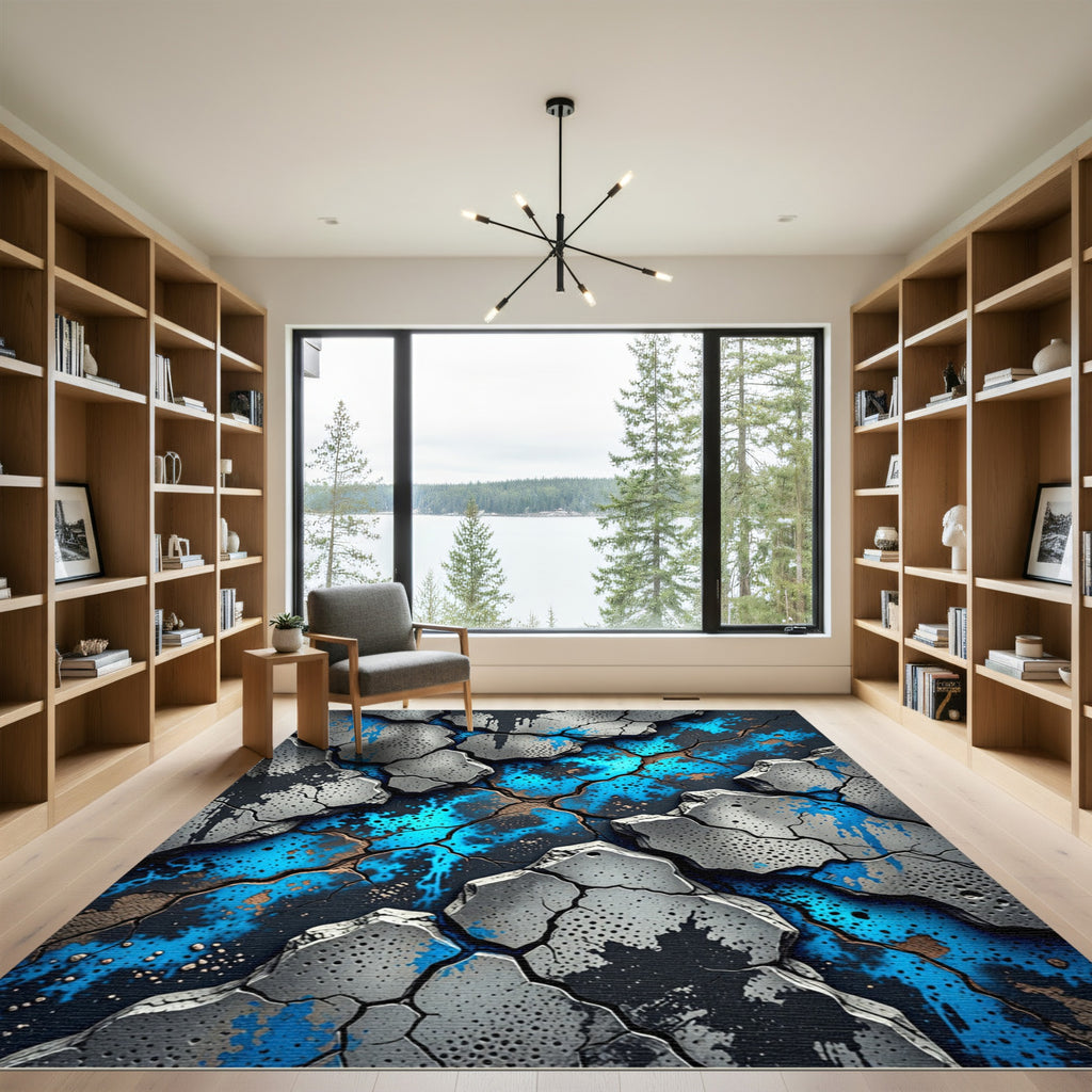 Cracked Concrete Blue Splatter Rug