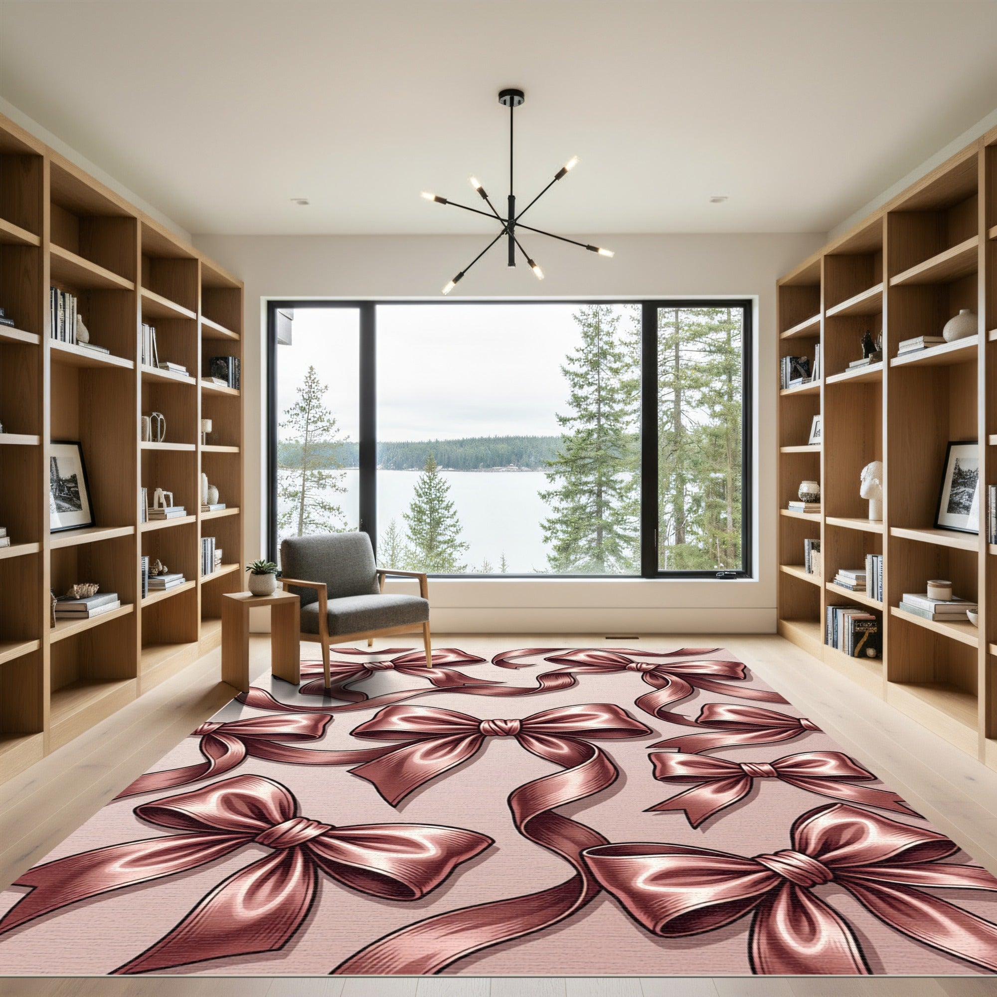 Elegant Rose Gold Satin Ribbon Bows Rug
