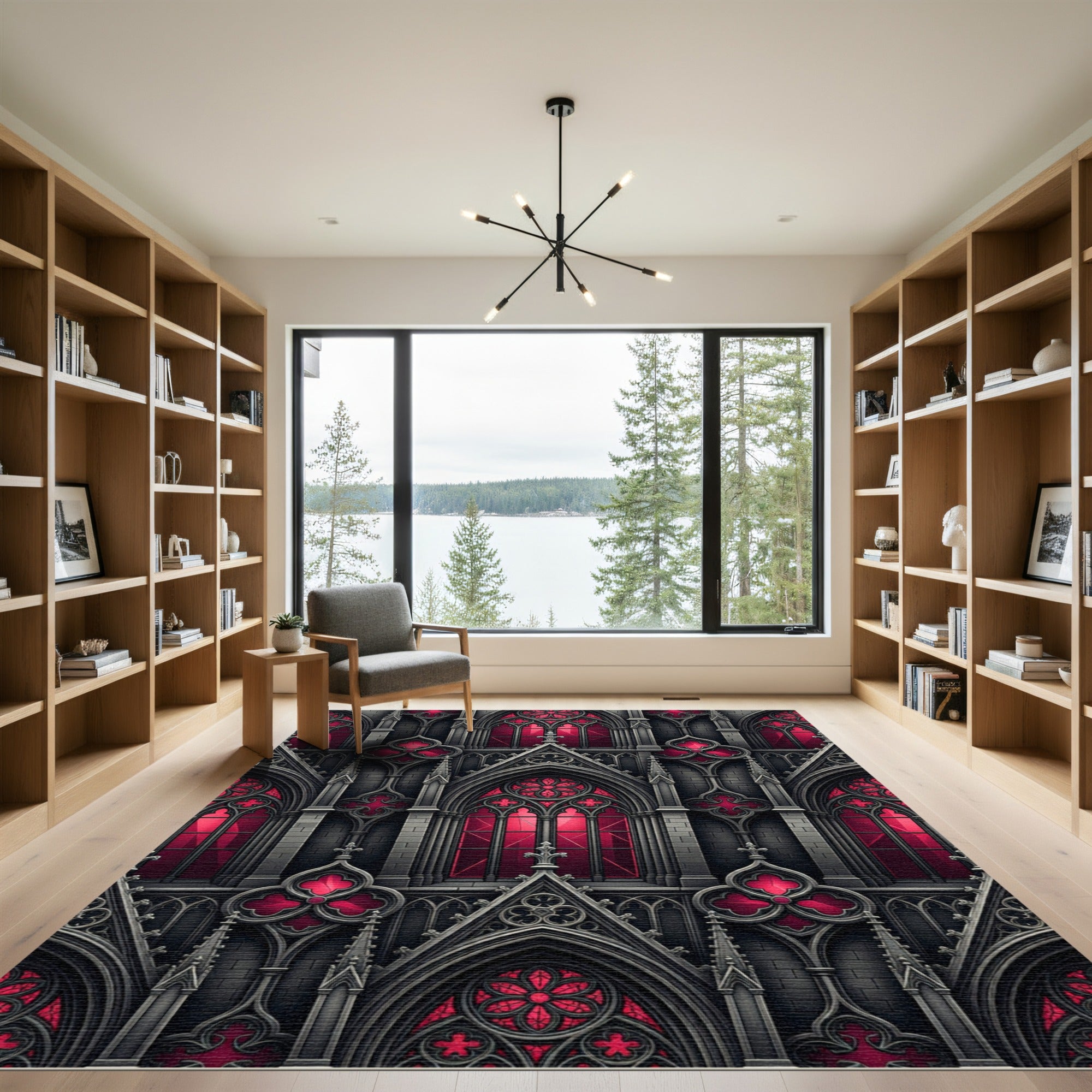 Gothic Crimson Cathedral Arch Geometric Rug