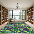 Vibrant Isometric Cityscapes Road Adventure Map Rug