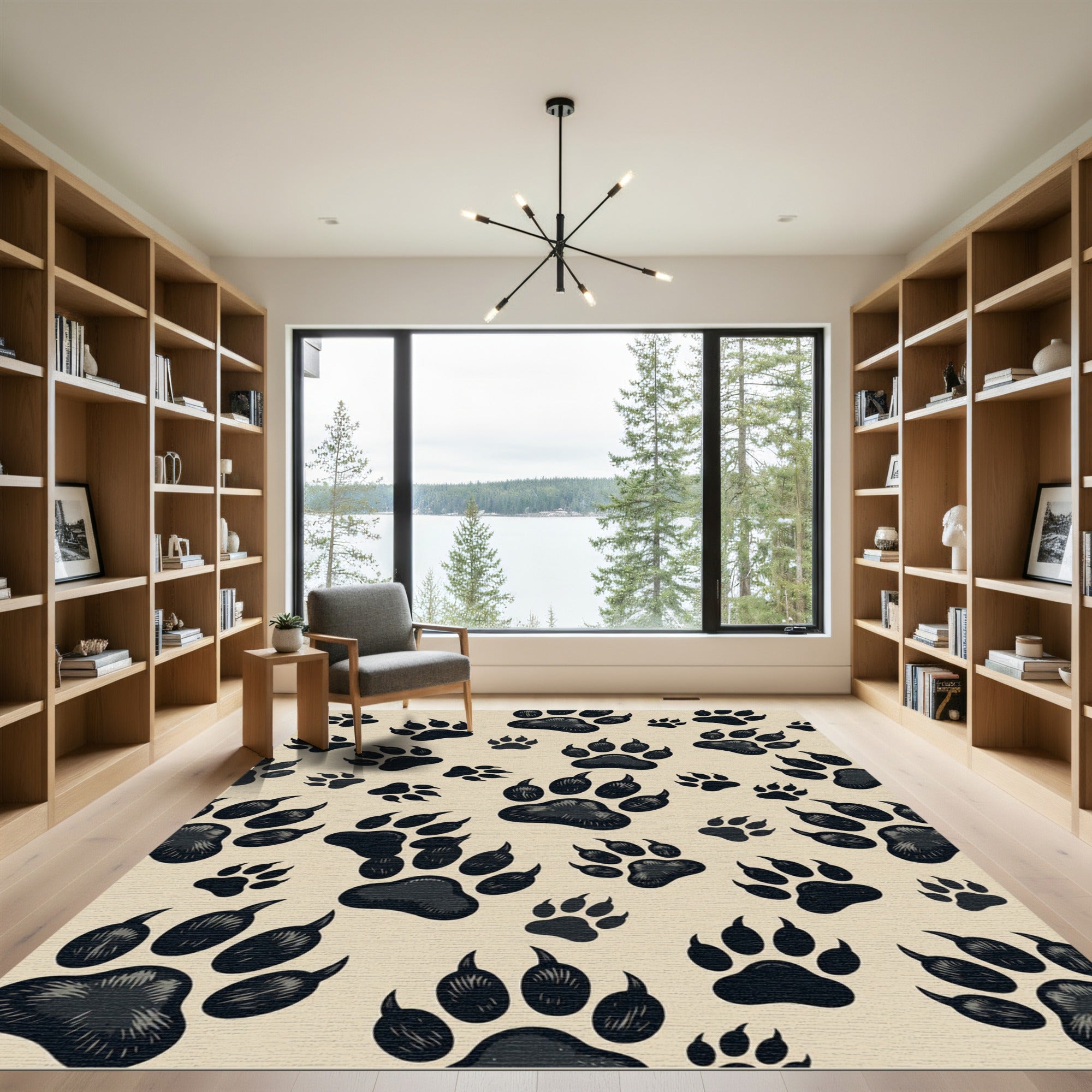 Wild Animal Paw Print Neutral Rug