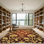 Golden Floral Vine Red Background Rug