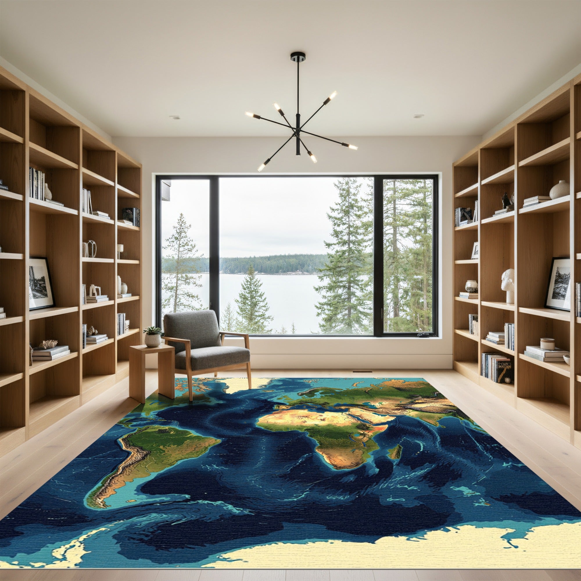Artistic World Atlas Ocean Bathymetry Map Rug