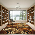 Metallic Golden Art Deco Fan Mosaic Rug