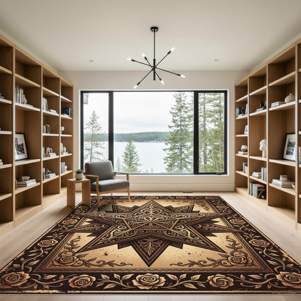 Ornate Bronze Star Floral Medallion Rug