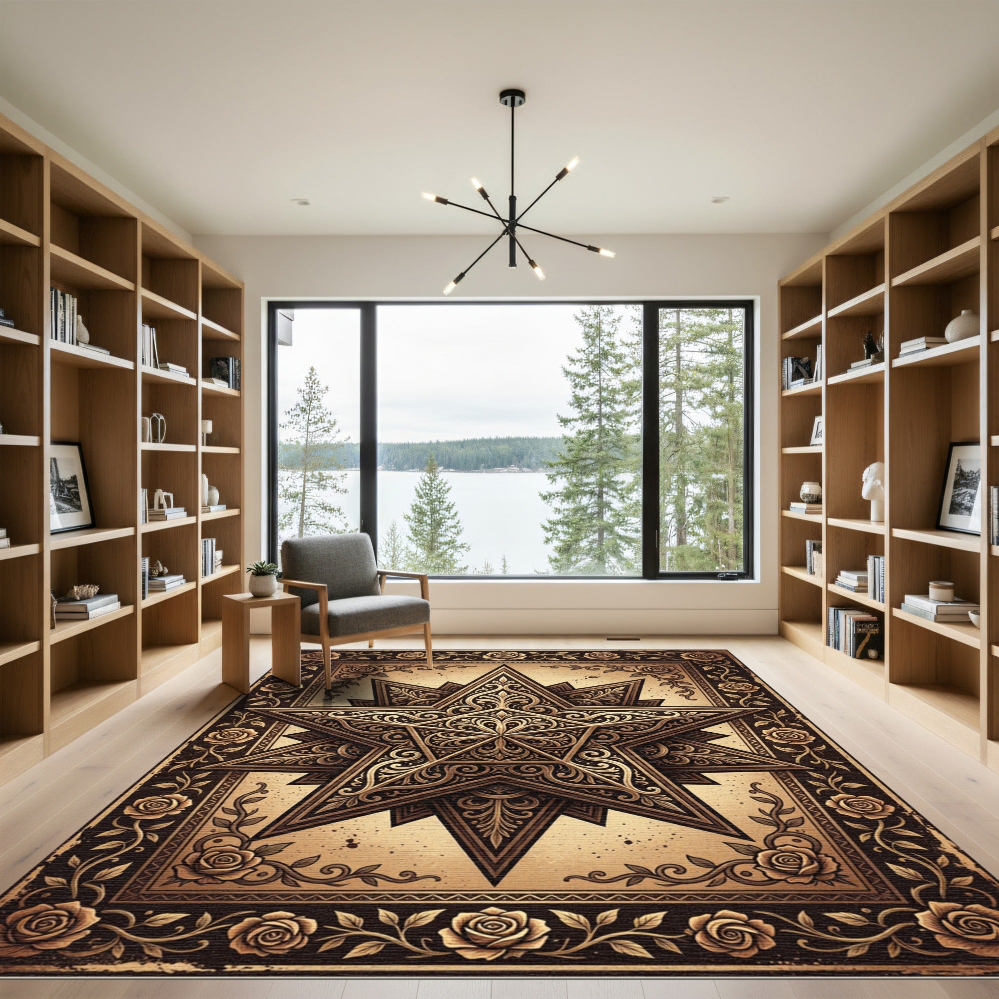 Ornate Bronze Star Floral Medallion Rug