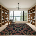 Vintage Crimson Koi and Peony Foliage Rug