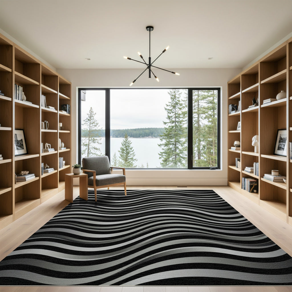 Monochromatic Gray Wavy Stripes Rug
