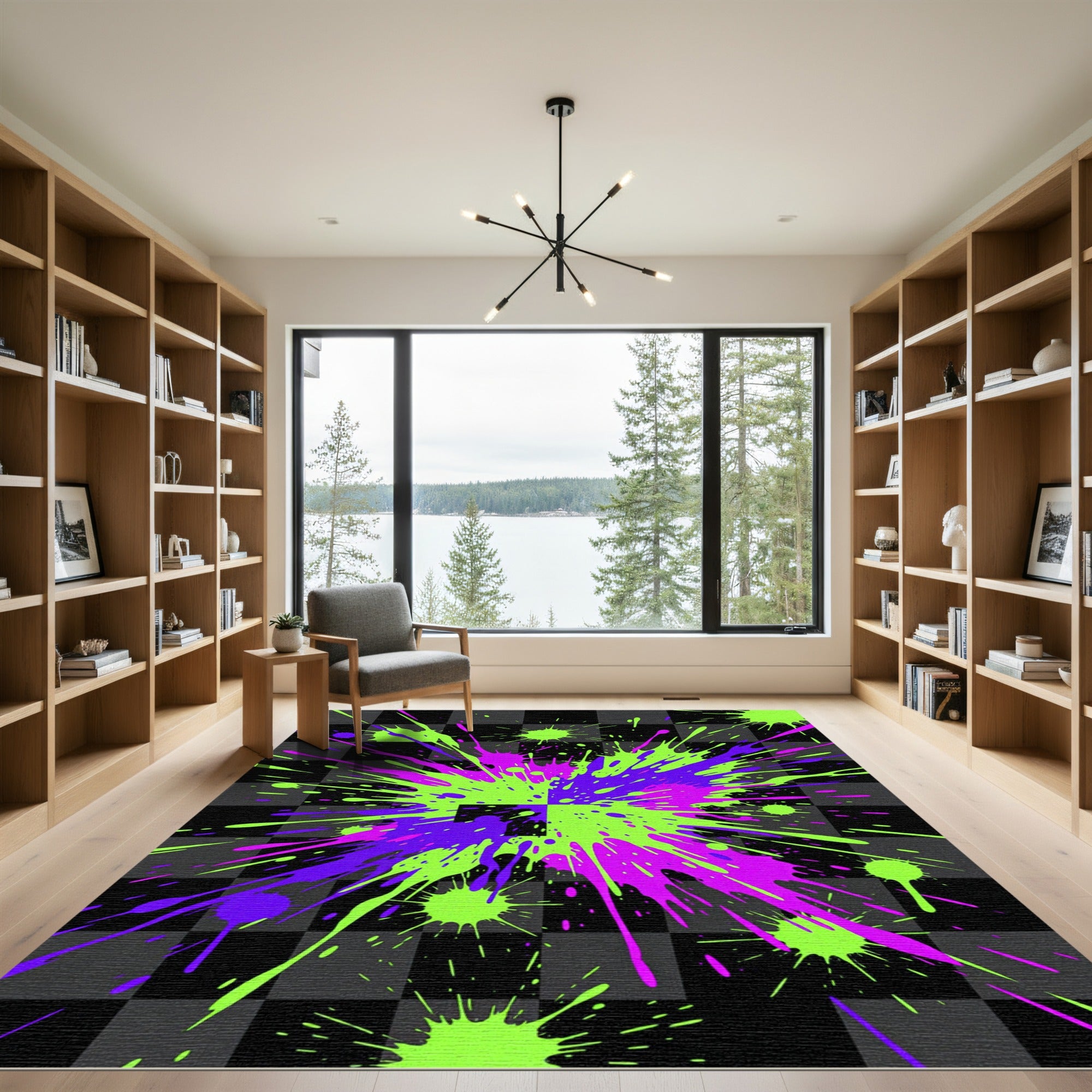 Neon Lime and Purple Abstract Splatter Rug