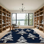 Modern Pixelated Silver Evergreen Forest Rug