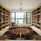 Golden Celestial Starburst Burgundy Medallion Rug