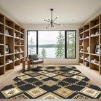 Gold Geometric Chain Architectural Square Tile Rug