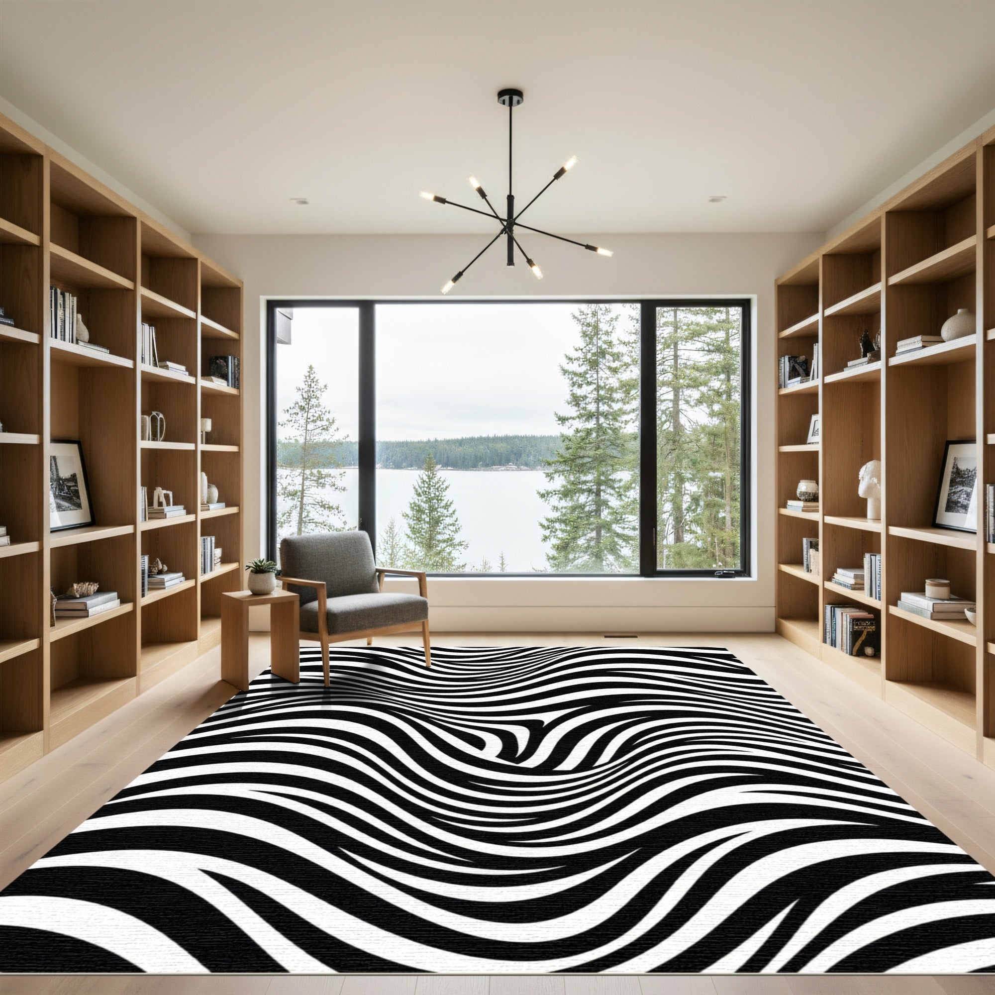 Black White Optical Illusion Waves Rug