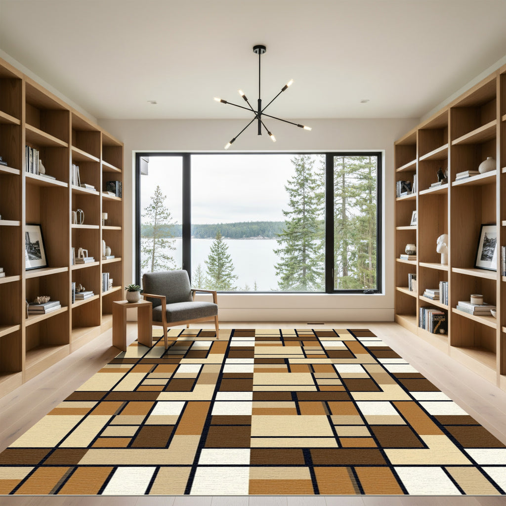 Natural Tones Abstract Grid Rug