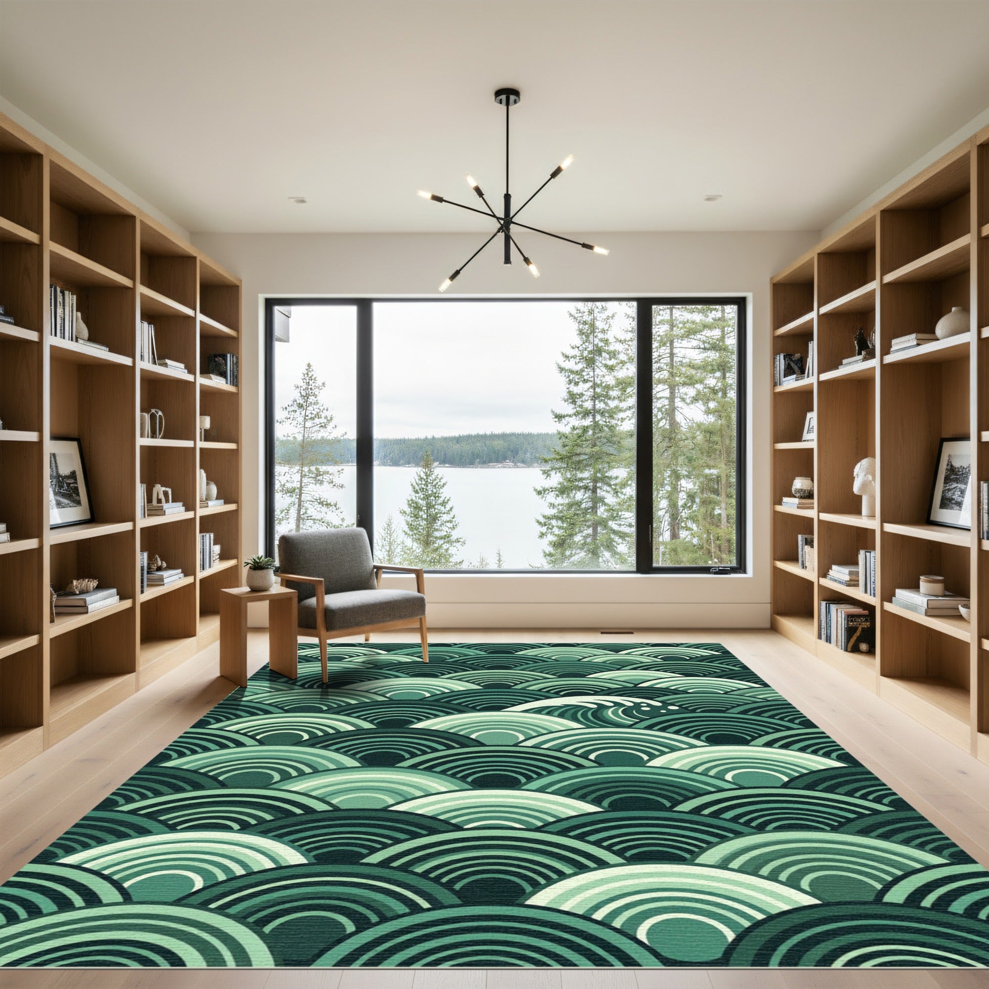 Green Wave Ocean Scales Rug