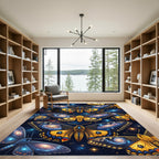 Celestial Gold Butterfly Galaxy Art Rug