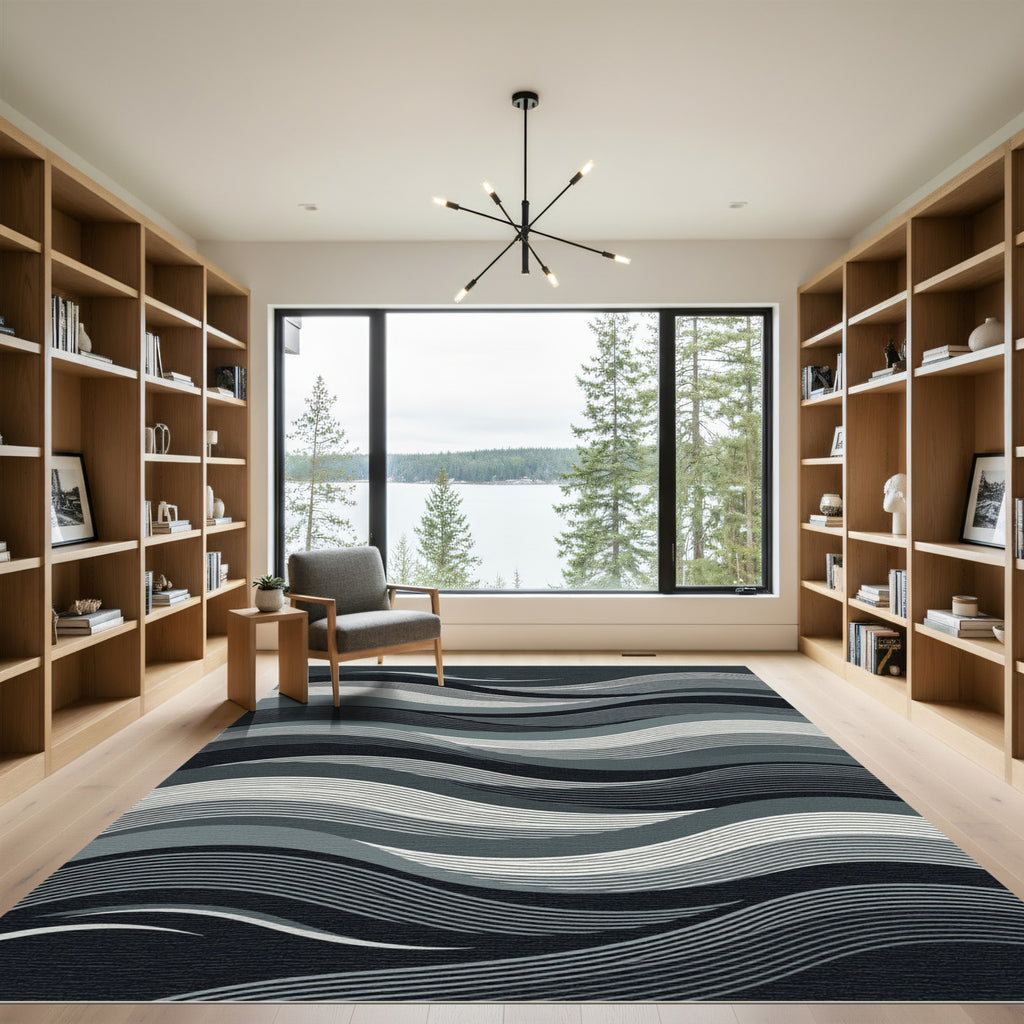 Monochromatic Mid Century Modern Wave Rug