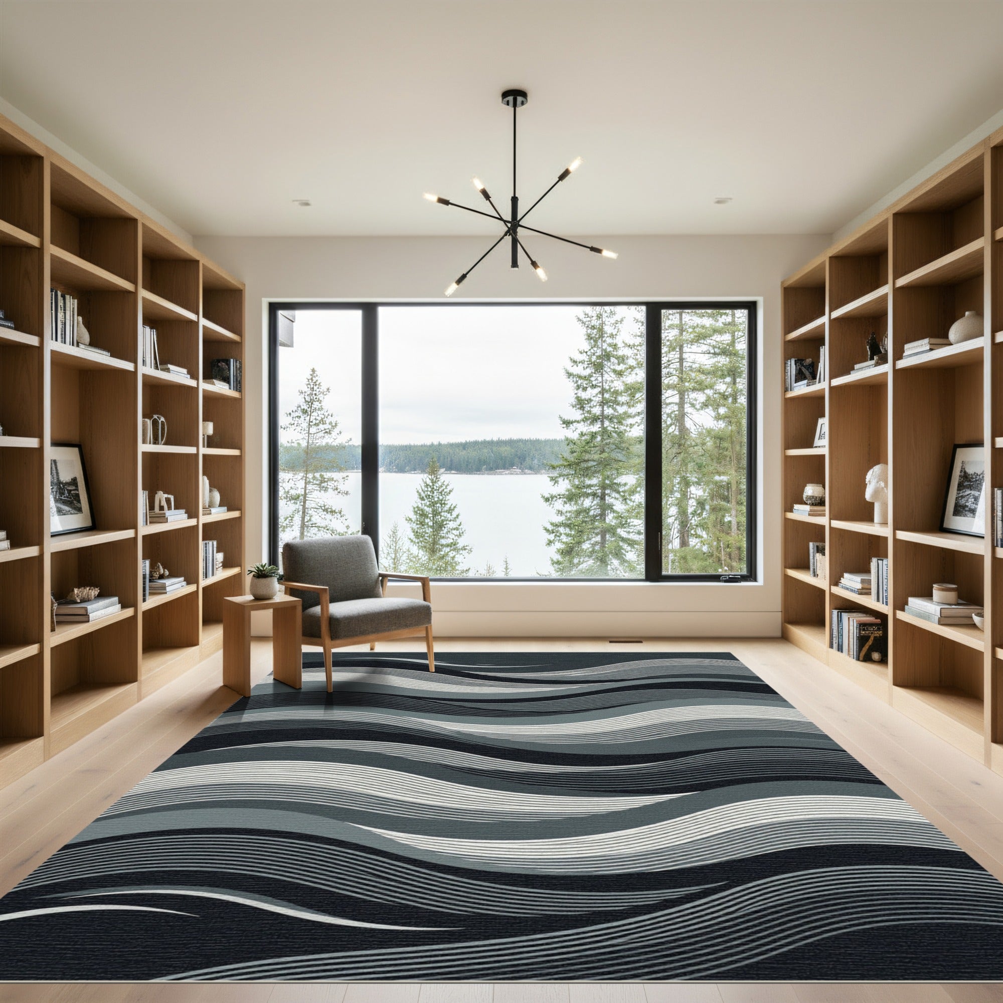 Monochromatic Mid Century Modern Wave Rug