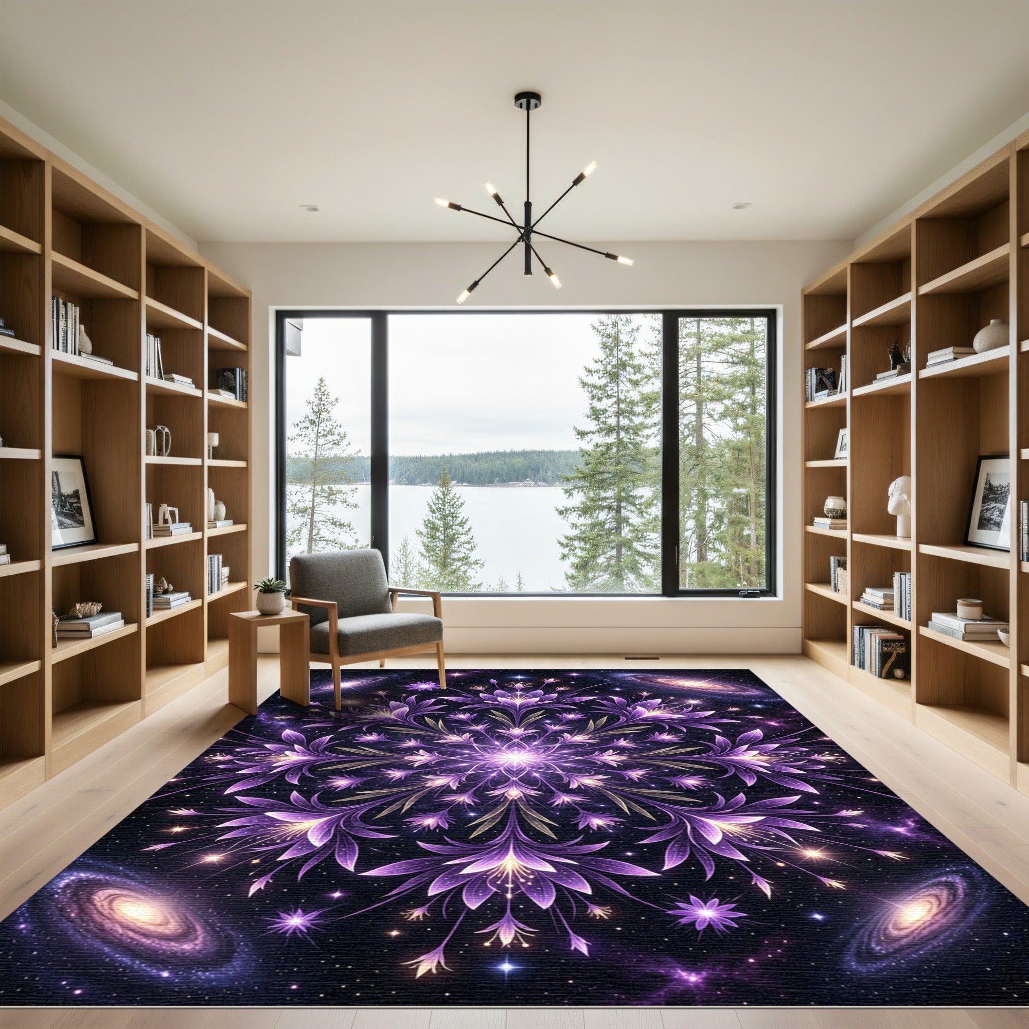 Purple Floral Galaxy Mandala Rug