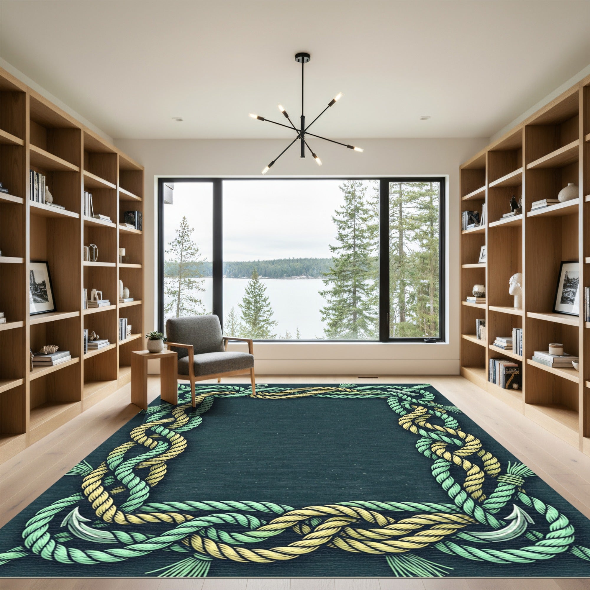 Nautical Rope Border with Anchors Rug