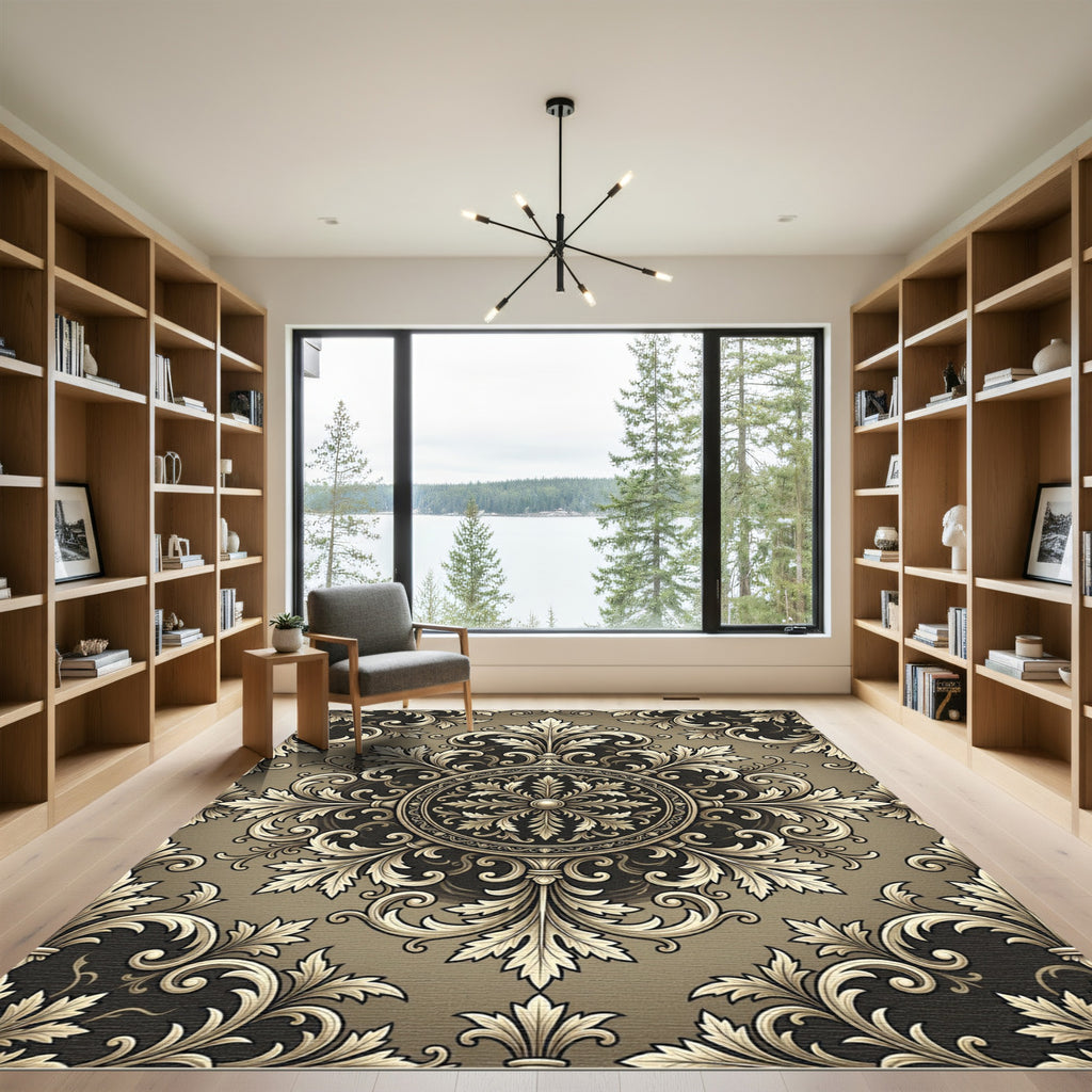 Gold Filigree Scroll Acanthus Medallion Rug