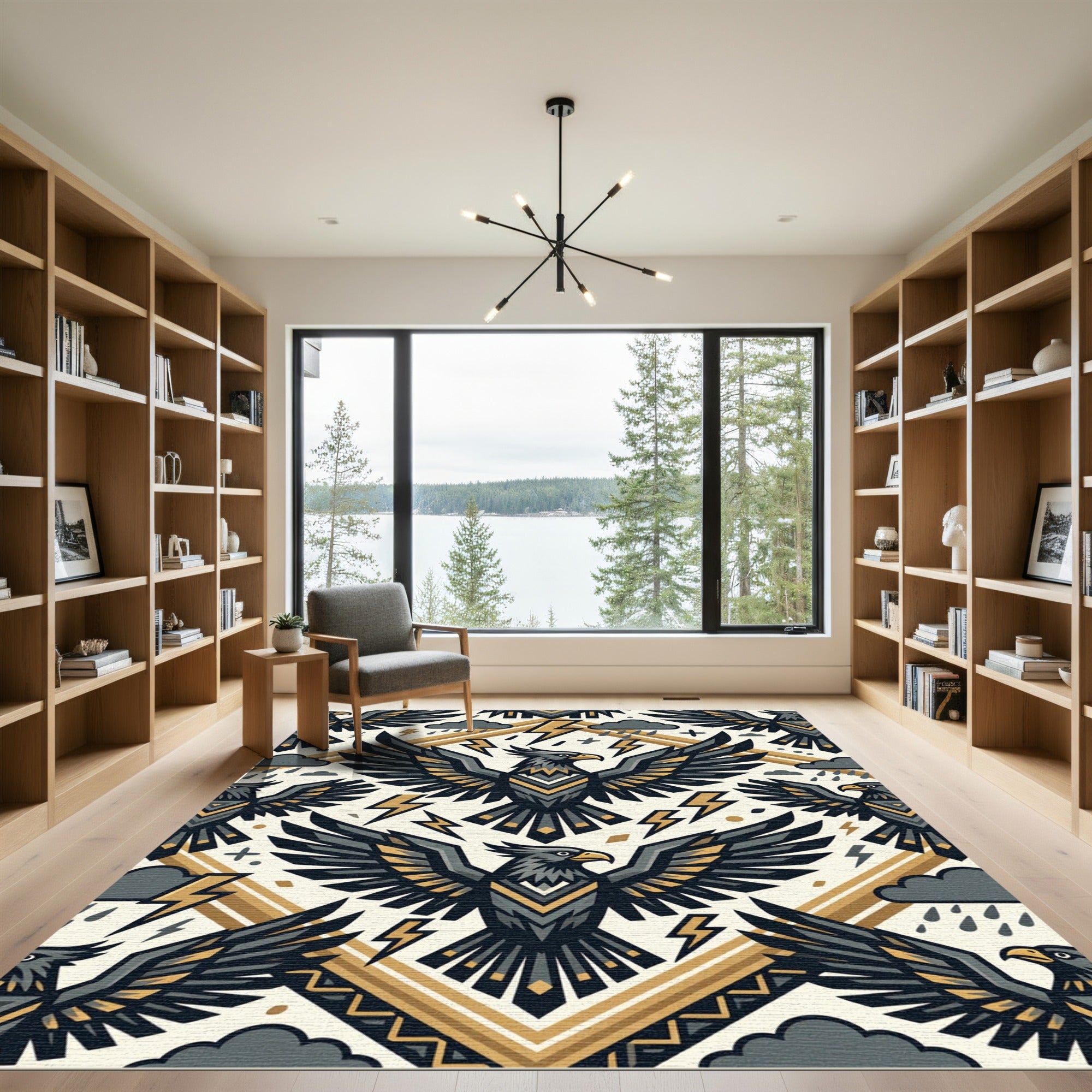 Stormy Gold Geometric Eagle Avian Art Rug
