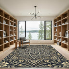 Ornate Gold Star Floral Mandala Rug
