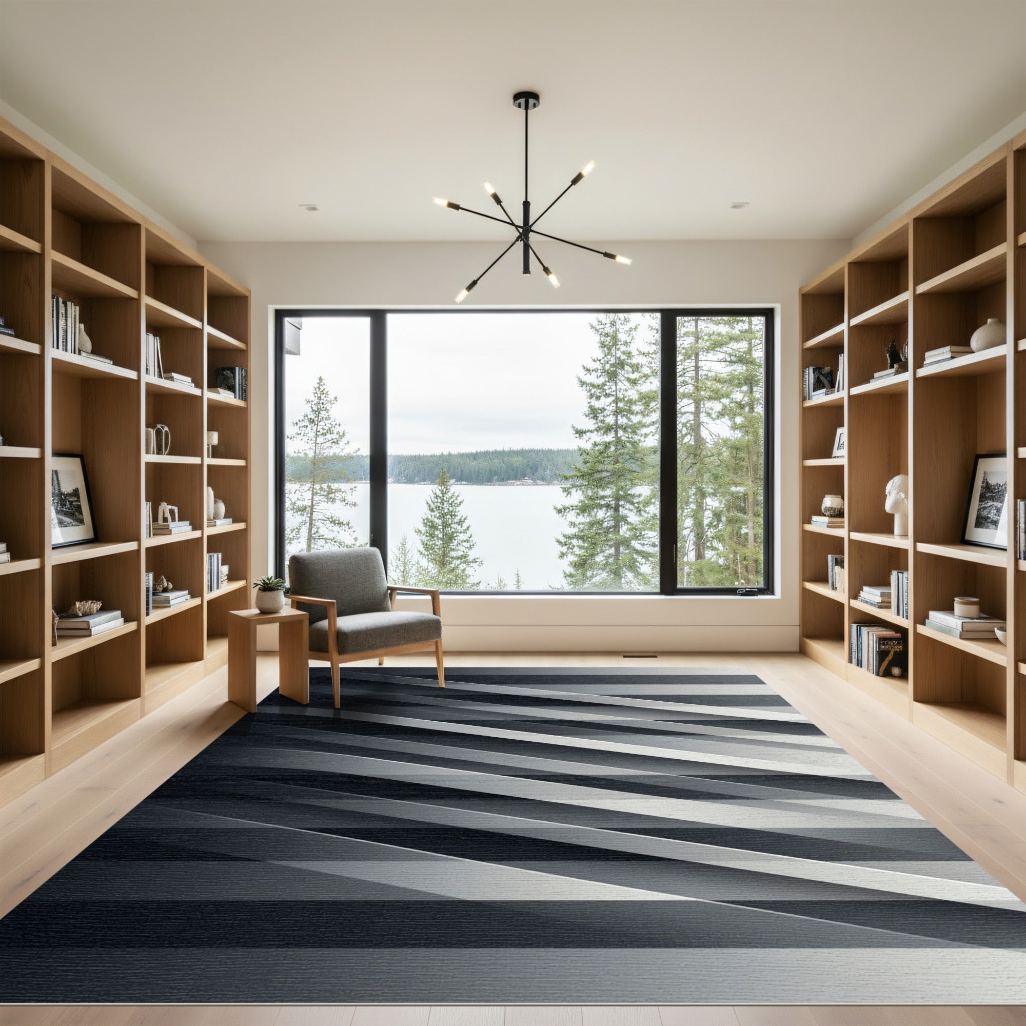 Monochromatic Diagonal Stripe Overlay Rug