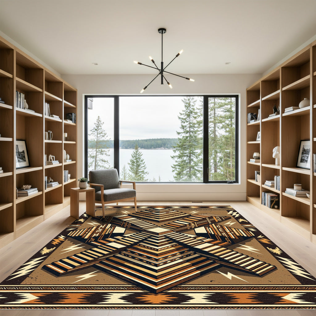 Earthy Geometric stepped Pyramid Totem Rug