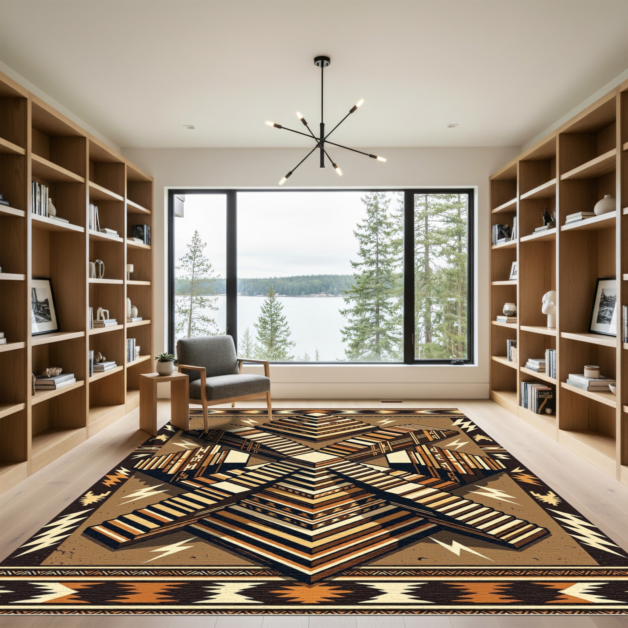 Earthy Geometric stepped Pyramid Totem Rug