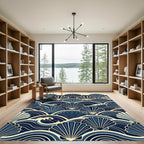 Navy Blue Coastal Scalloped Wave Shell Rug