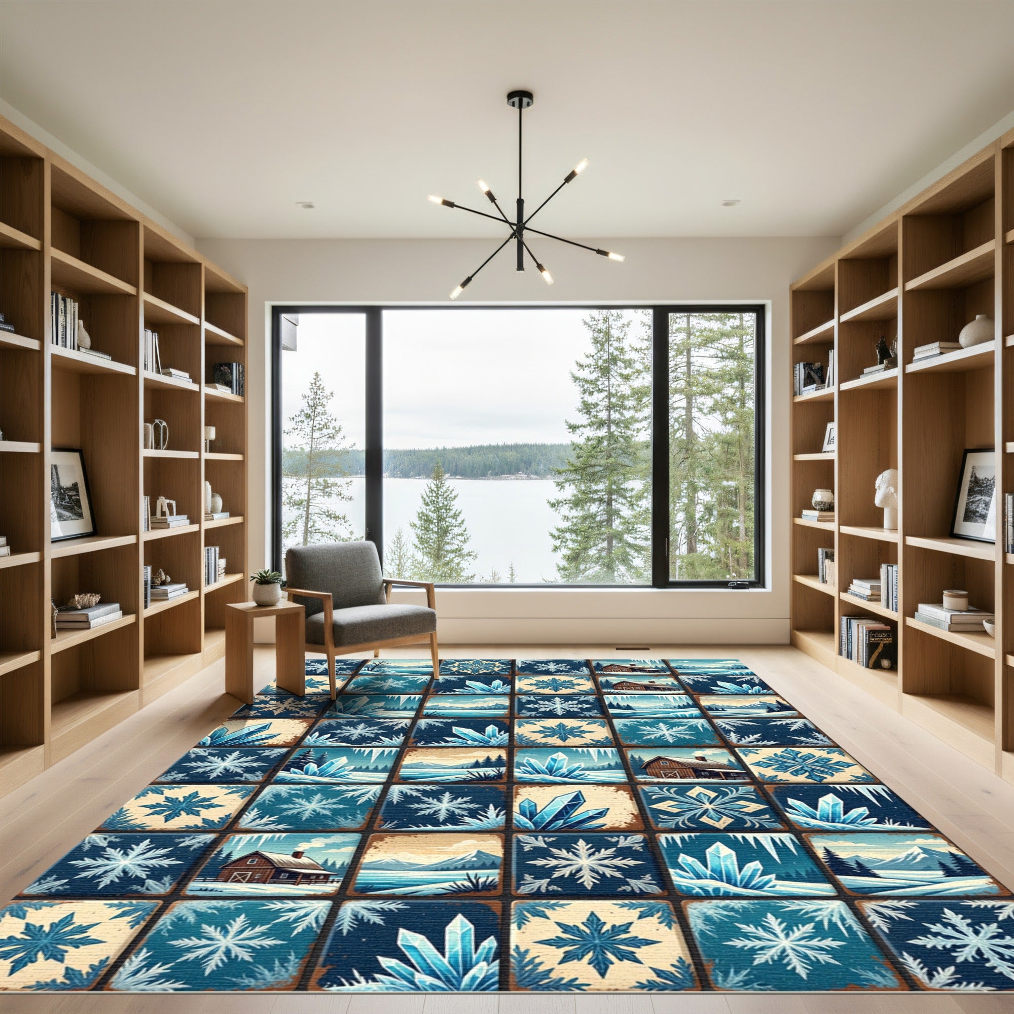 Winter Frost Snowflake And Crystal Tile Rug