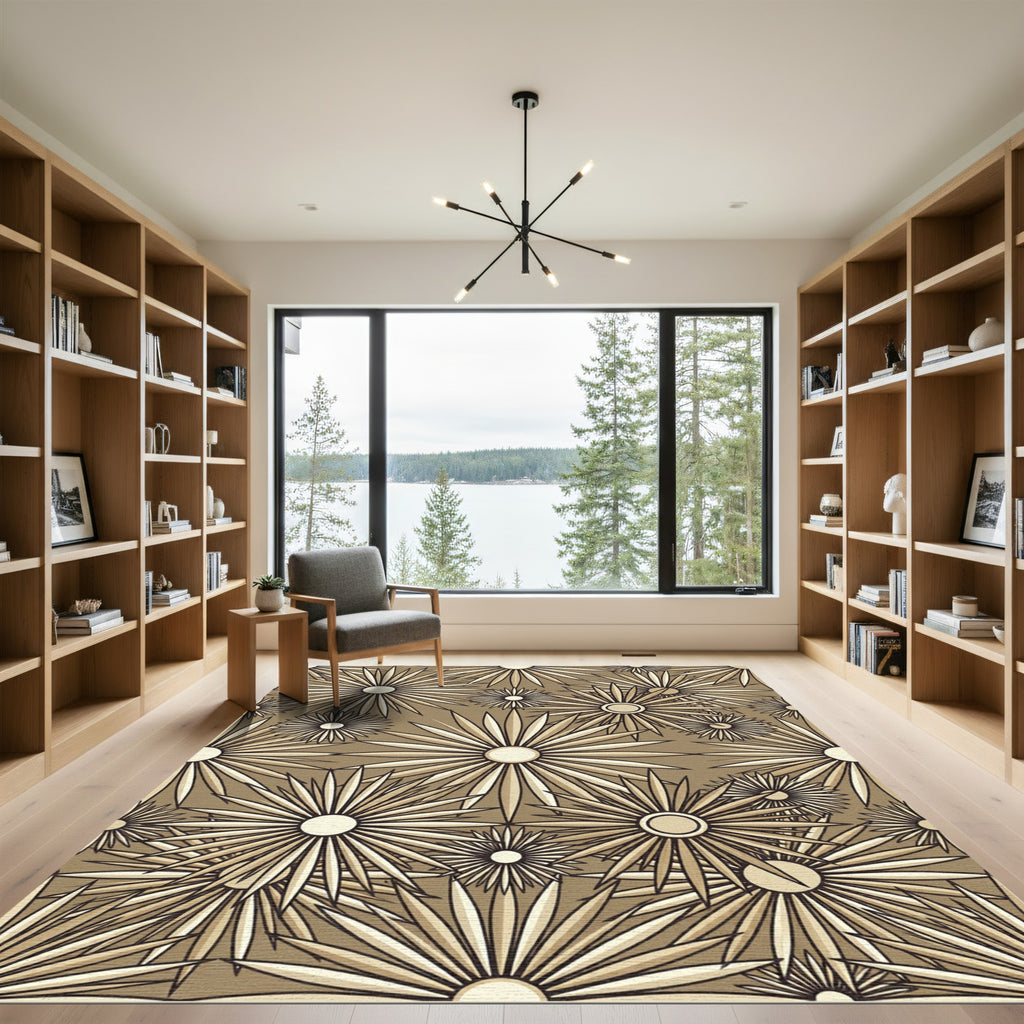 Beige Starburst Floral Medallion Rug
