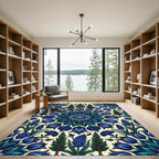 Deep Blue Floral Intricate Mandalas Rug
