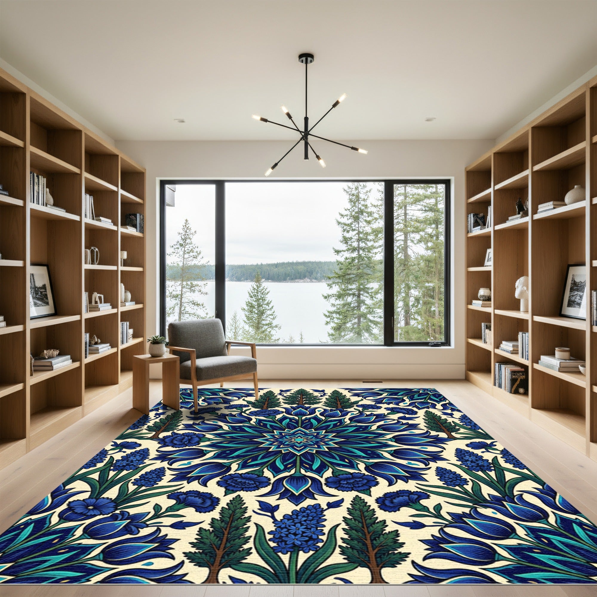 Deep Blue Floral Intricate Mandalas Rug