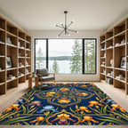 Ornate Iris Floral Navy Gold Rug