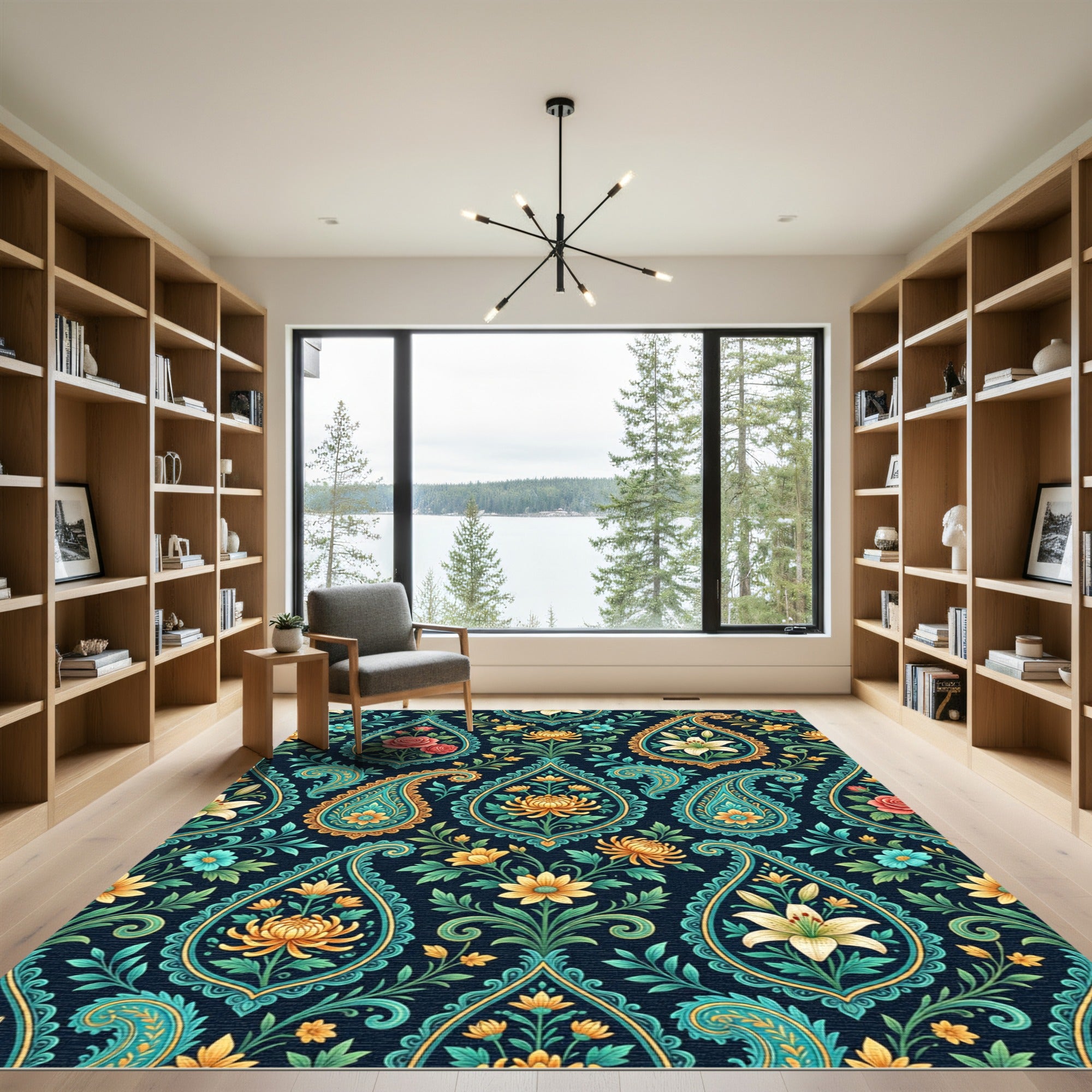 Navy Floral Paisley Medallion Rug