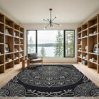 Ornate Silver Monochrome Floral Medallion Rug