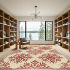 Crimson Stippled Snowflake Winter Area Rug