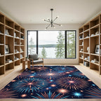 Luminous Blue and Gold Celestial Fireworks Rug