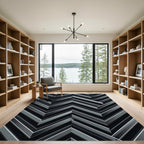Modern Monochrome Chevron Metallic Stripe Rug