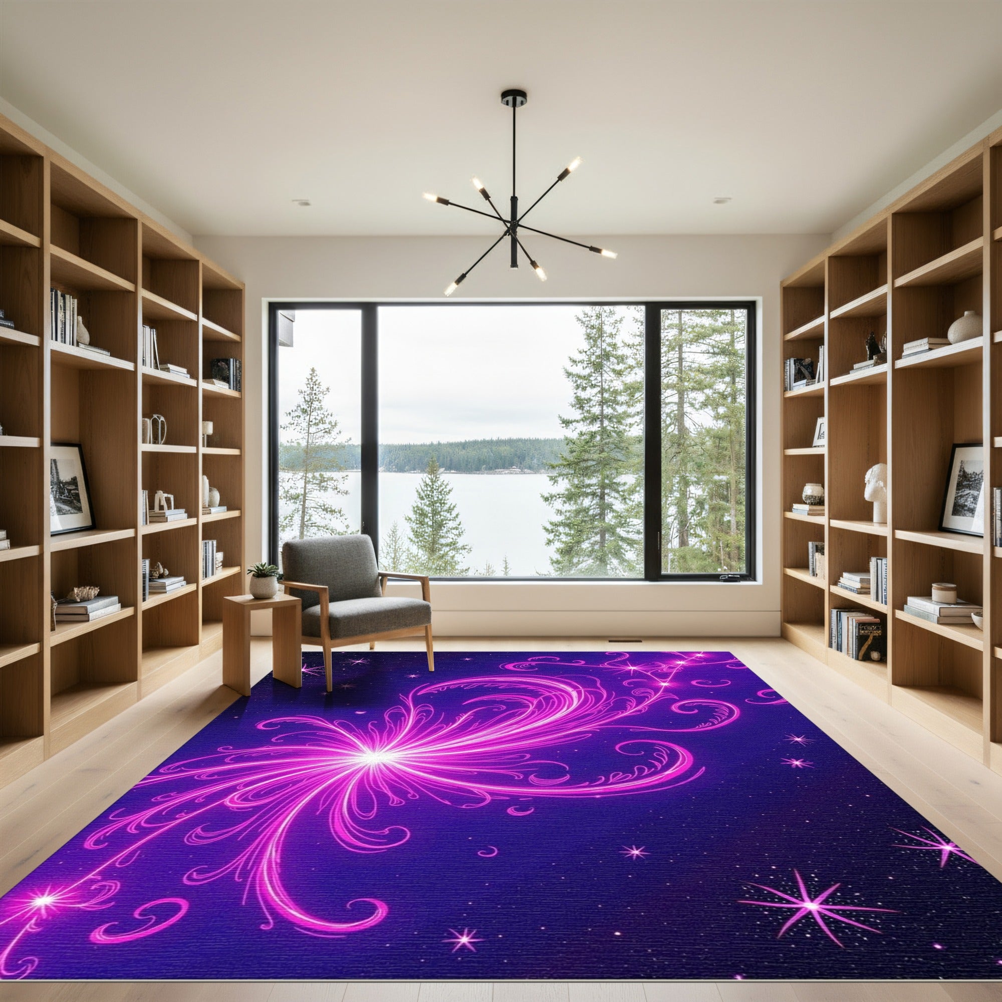 Vibrant Neon Pink Swirl Galaxy Rug