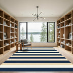 Navy Cream and Beige Linear Stripe Rug